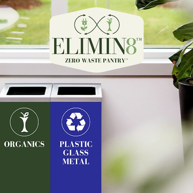 elimin8 logo with recycle bins elimin8 logo with recycle bins